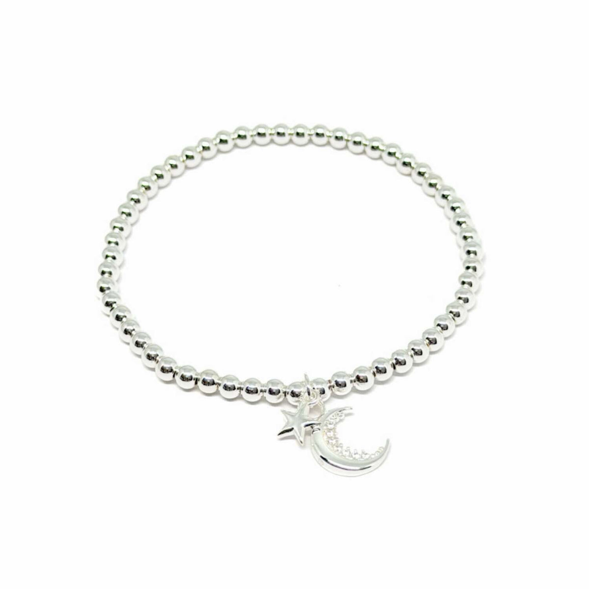 Cosmina Moon &amp; Star - Stretch Bracelet - Silver - Clementine Jewellery
