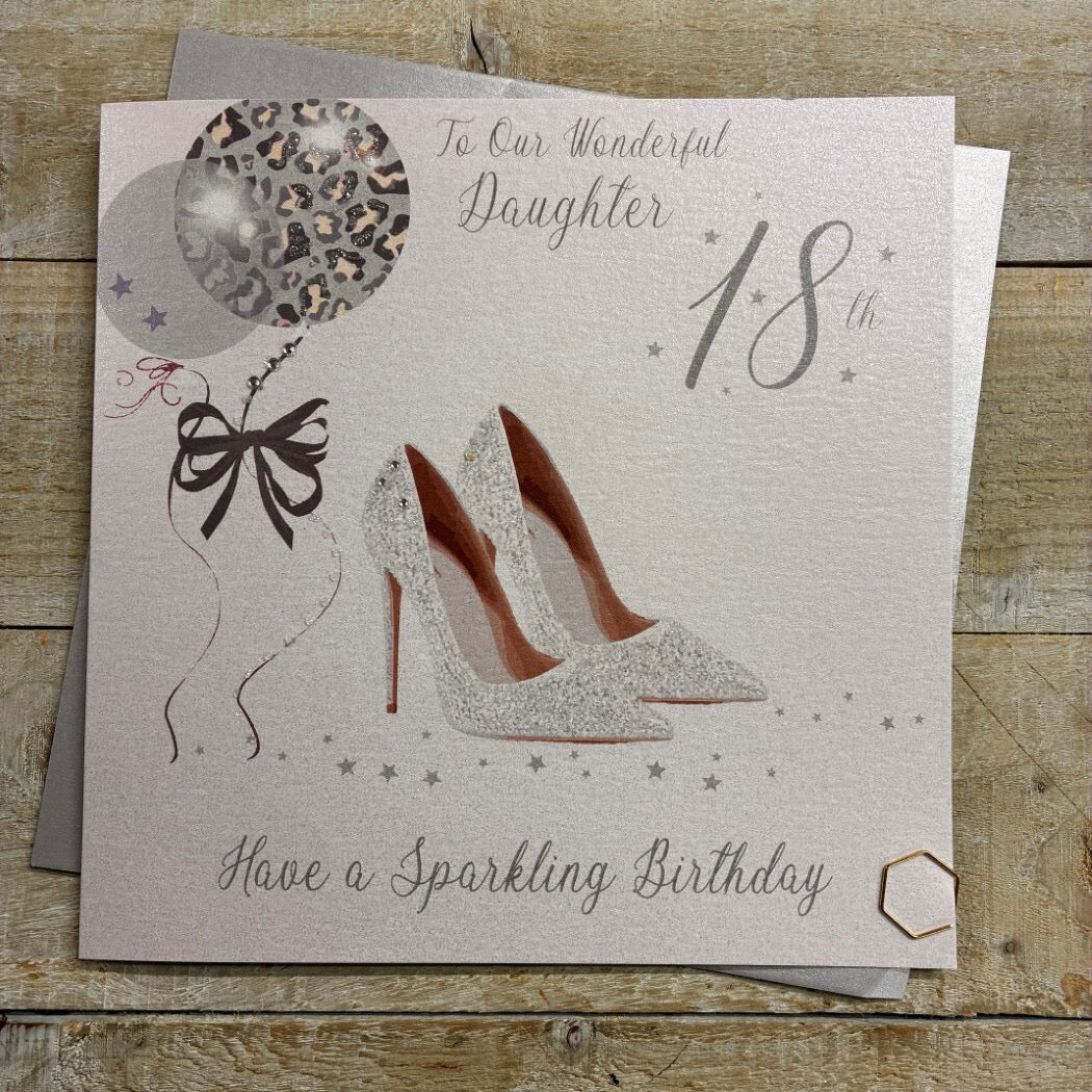 Wonderful Daughter 18th - Shoes Blush Birthday LARGE Card - White Cotton Cards