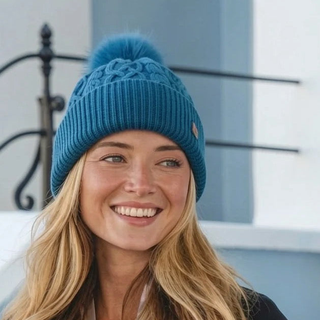 Park Lane - Cable Knitted Bobble Hat - Peacock