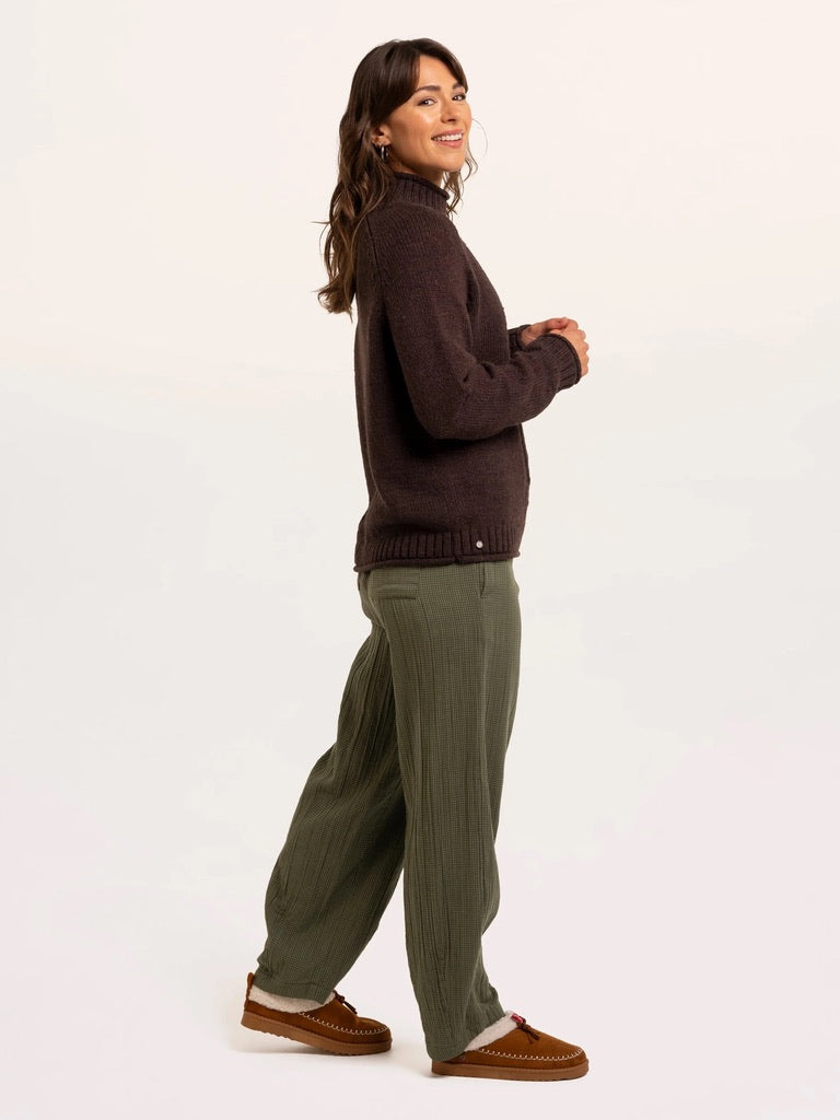 Brakeburn - Agnes - Textured Stitch Knitted Roll Neck Jumper - Chocolate