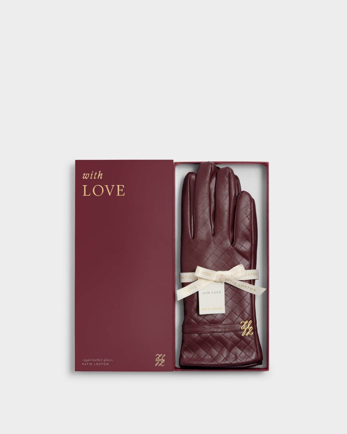 Katie Loxton - Gift Boxed - Faux Leather Woven Gloves - Cherry