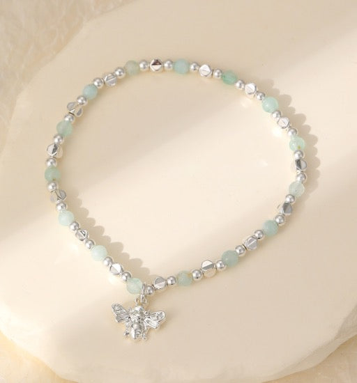 Gracee Jewellery Sparkly Bee Stretch Bracelet - Silver And Sage