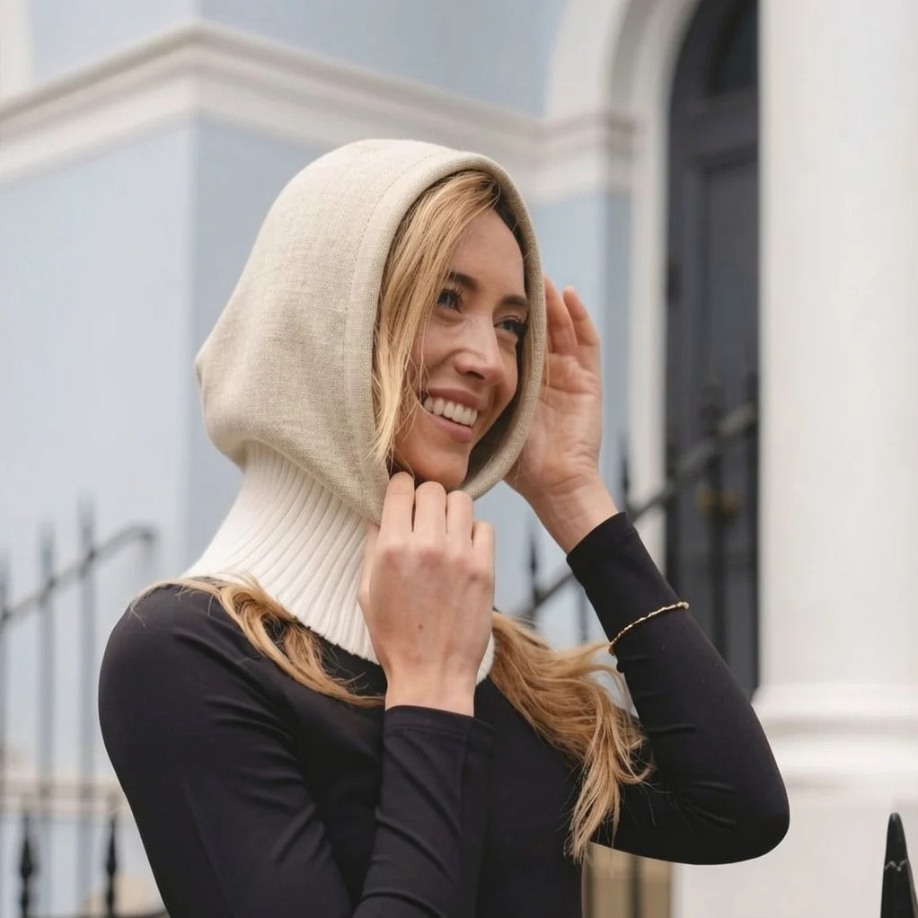 Park Lane - Ribbed Knitted Hooded Snood Hat - Linen