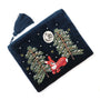 POM - Navy Velvet - Woodland Deer - Embroidered Zip Top Pouch with Tassel