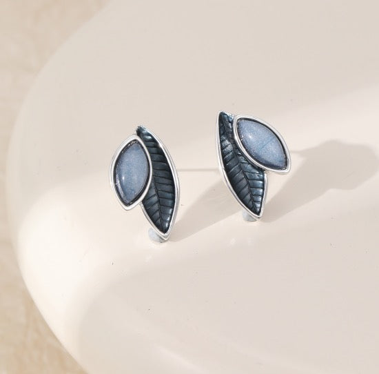 Gracee Jewellery -  Grey And Silver Leaf - Statement Stud Earring