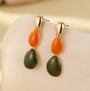 Gracee Jewellery - Autumn Shades Enamel Triple Teardrop - Dangly Drop Earrings - Gold