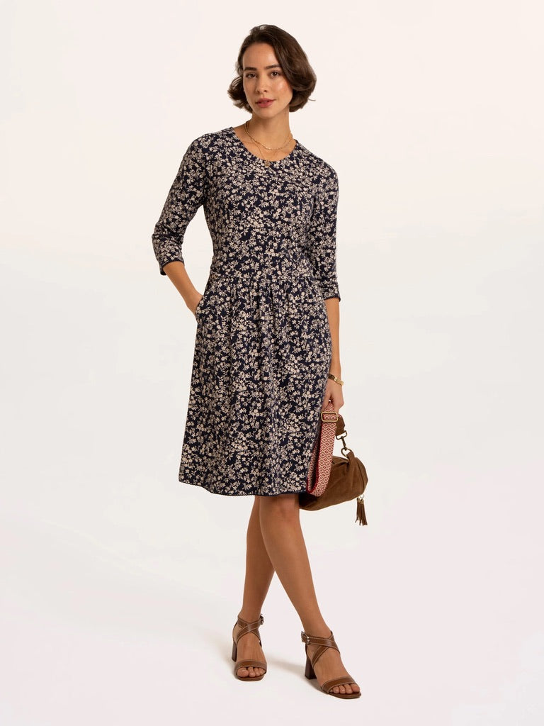 Brakeburn - Freya - Ditsy Floral Print Knee Length Dress - Navy/Cream
