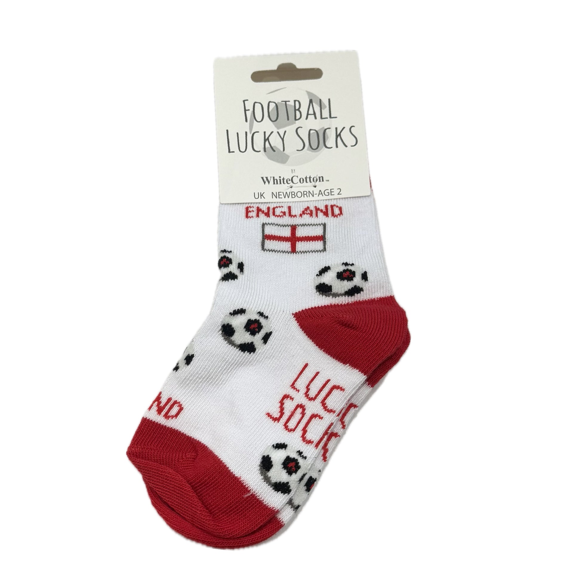 White Cotton Baby Ankle Socks - Football - ENGLAND Lucky Socks - Red/White