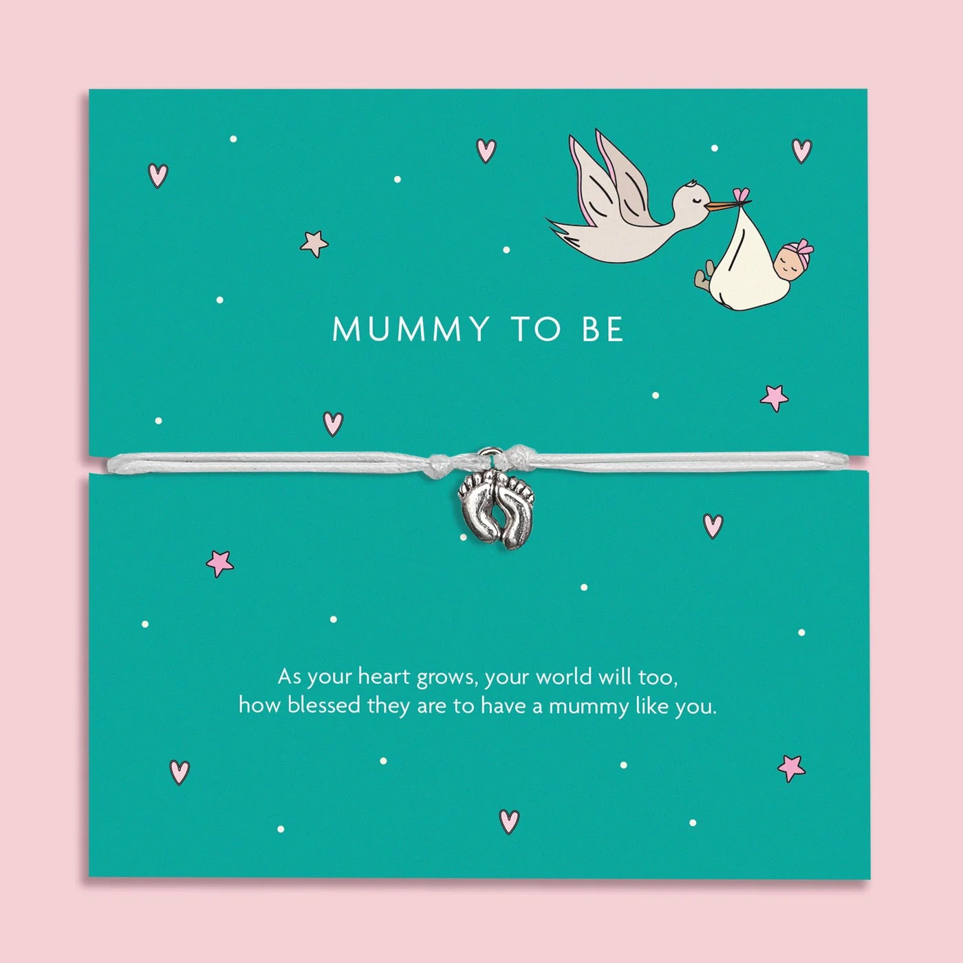 Letterbox Love - Mummy to Be - Feet Charm White Cord Bracelet
