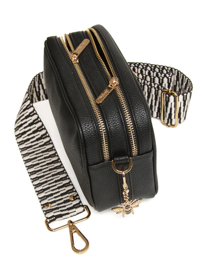 Alice Wheeler Black Soho Double Zipped Crossbody Bag with ZigZag Bag Strap