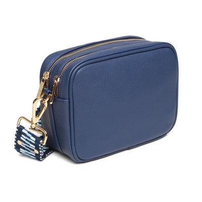 Alice Wheeler Navy Blue Soho Double Zipped Crossbody Bag with ZigZag Bag Strap