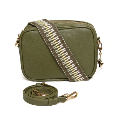 Alice Wheeler Olive Green Soho Double Zipped Crossbody Bag with ZigZag Bag Strap