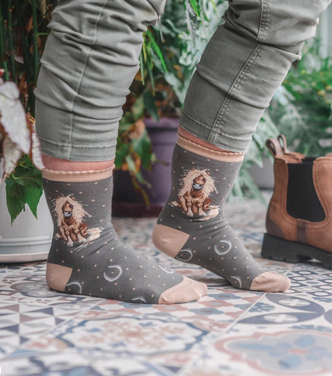 'Gloria' Horse - Charcoal Grey -  Bamboo Ladies Ankle Socks - Wrendale Design