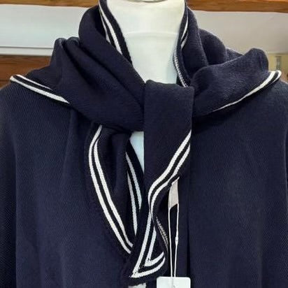 Park Lane - Knitted Triangular Stripe Edge Scarf -  Navy/White