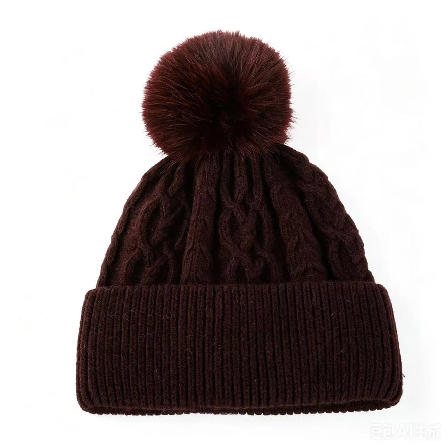 Park Lane - Cable Knitted Bobble Hat - Red Mahogany