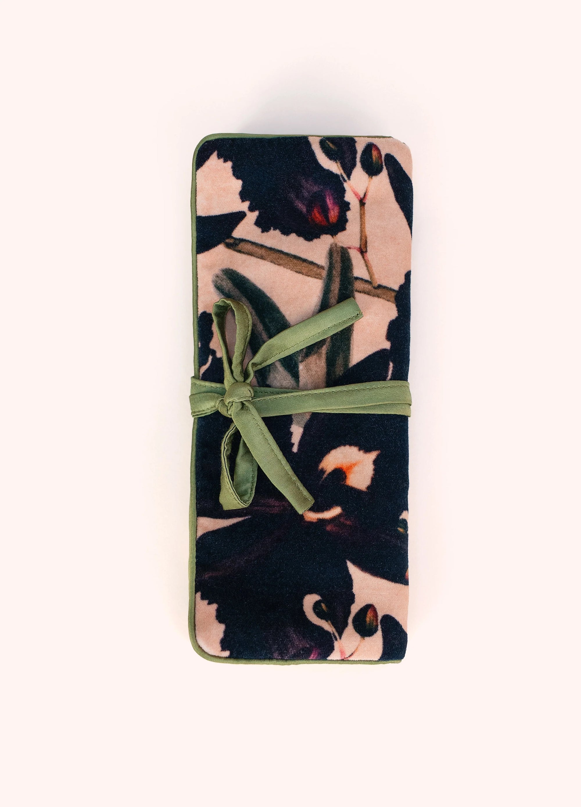 Powder Velvet Jewellery Roll - Midnight Orchid - Charcoal/Cream