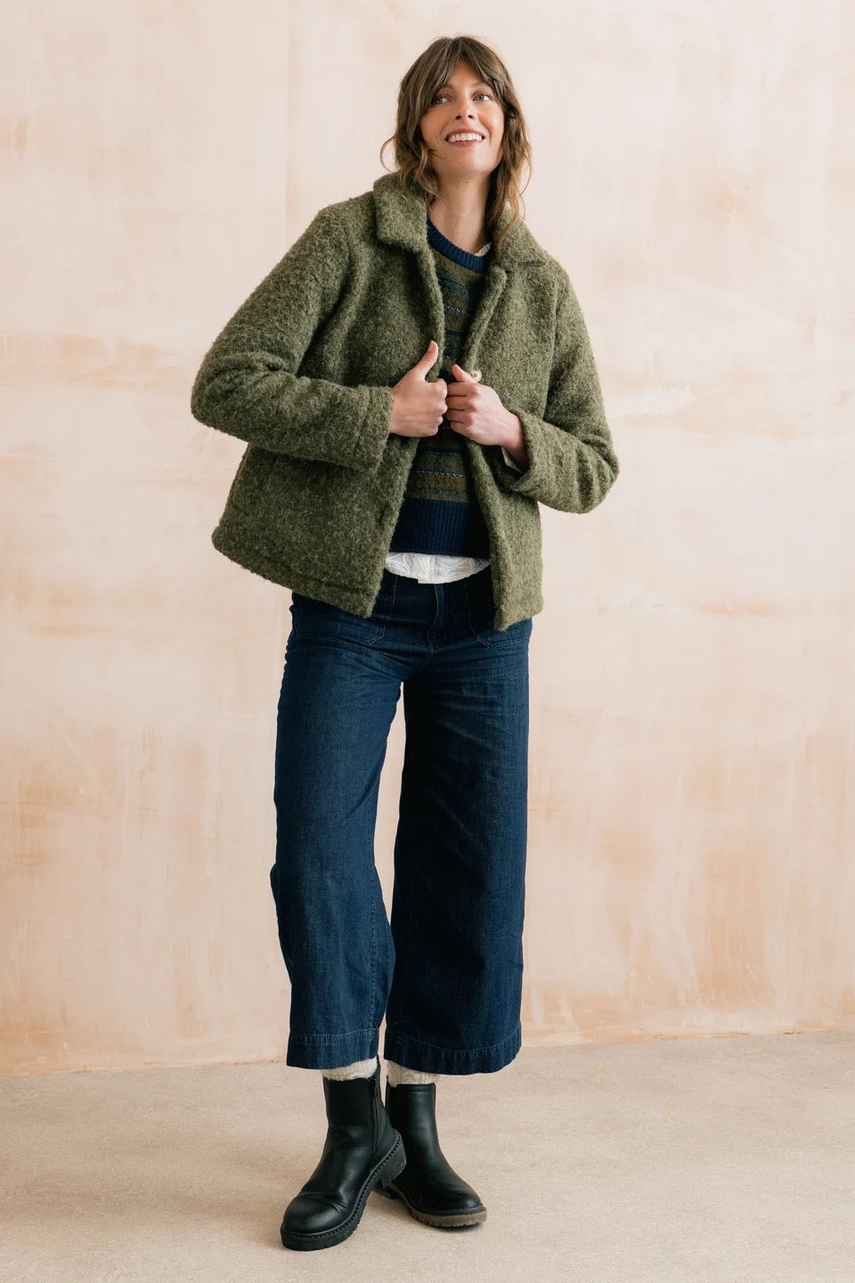 Sycamore - Textured Boucle Collared Jacket - Sage Green - Lily &amp; Me