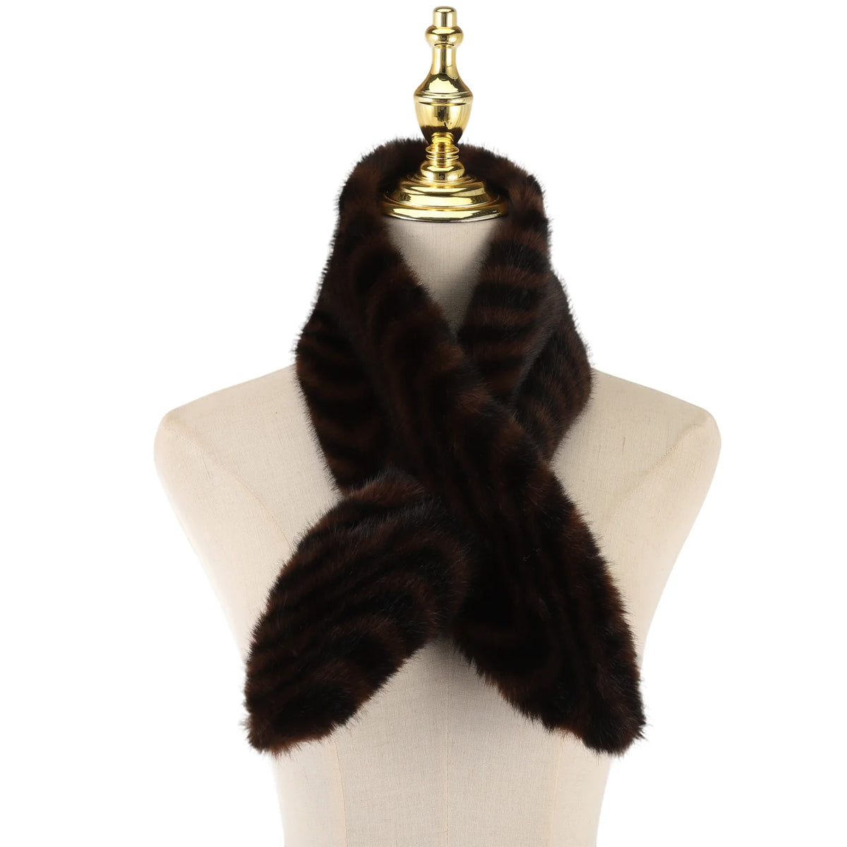 Park Lane - Faux Satin Lined - Faux Fur Pull Through Scarf - Dark Zebra
