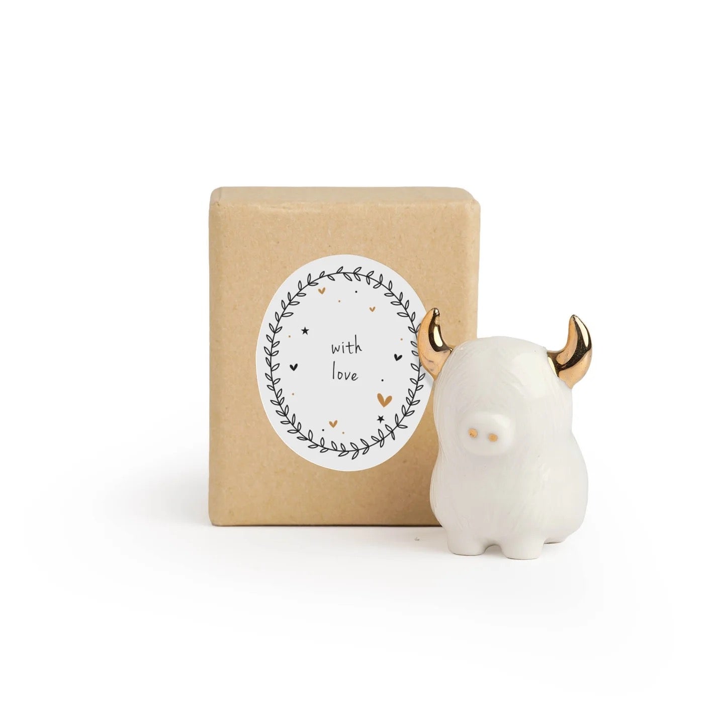 With Love - Highland Cow - Signature Boxed Mini Porcelain 3D Shaped Token - Belly Button