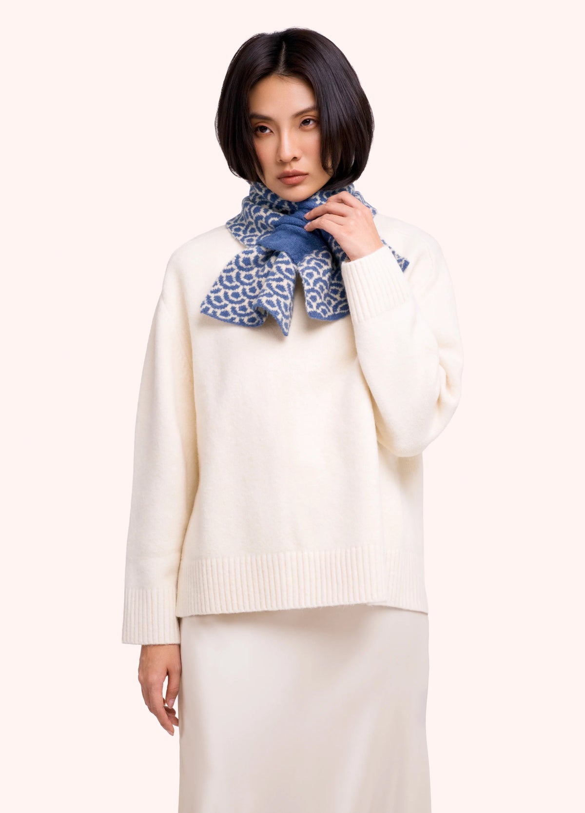 Powder - Agatha Patterned Knitted Crossover Pull Through Scarf - Denim Mix