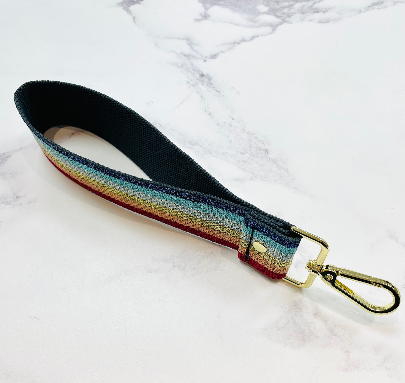 Elie Beaumont Designer Wristlet Strap - Rainbow (Gold Fittings)
