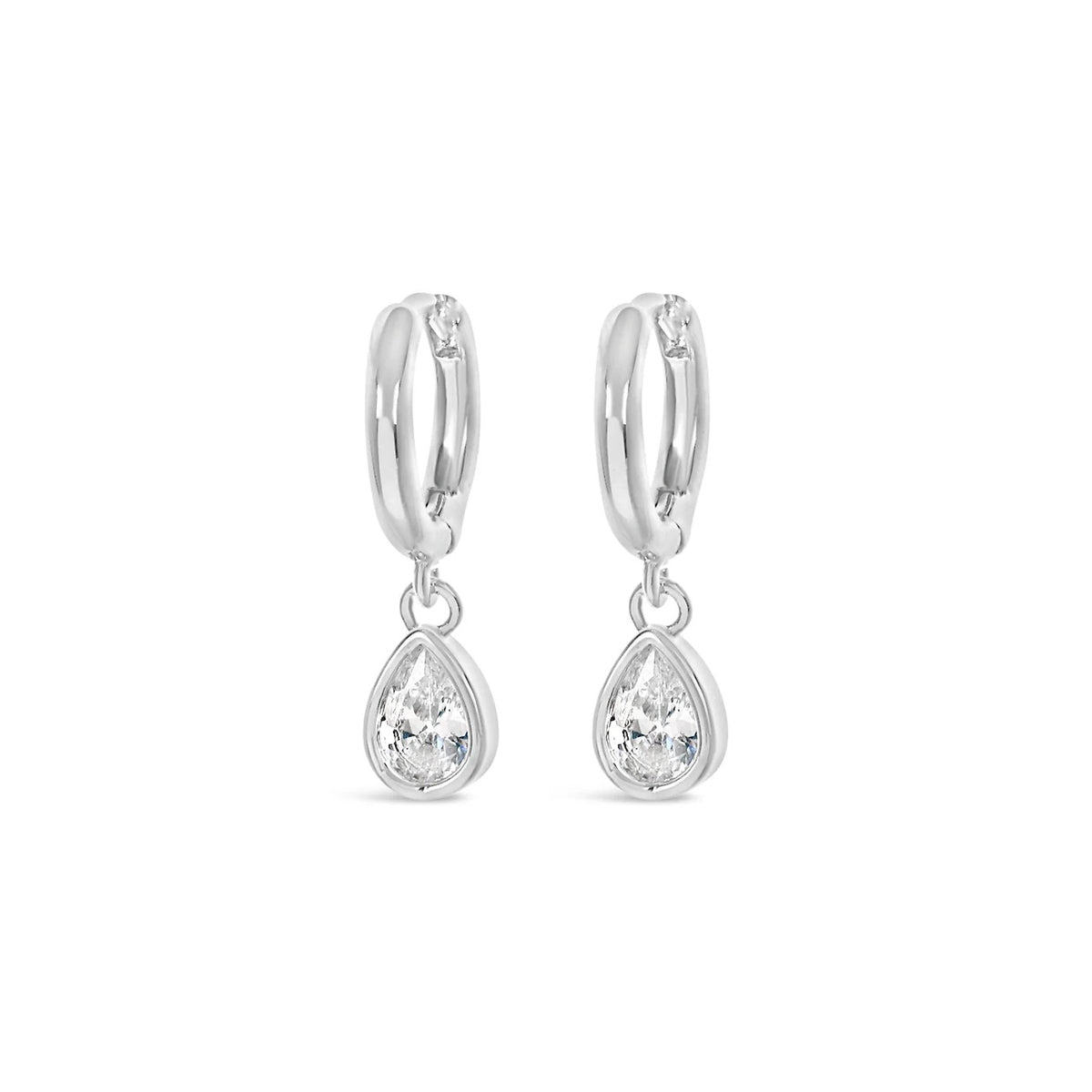 Lanes -  CZ Crystal Teardrop Charm Hoops - Boxed Earrings - Silver