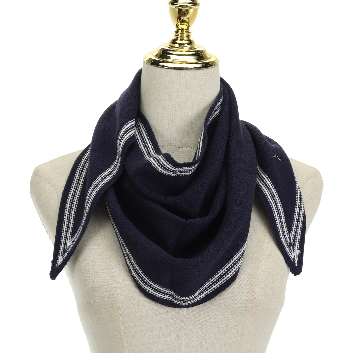 Park Lane - Knitted Triangular Stripe Edge Scarf -  Navy/White