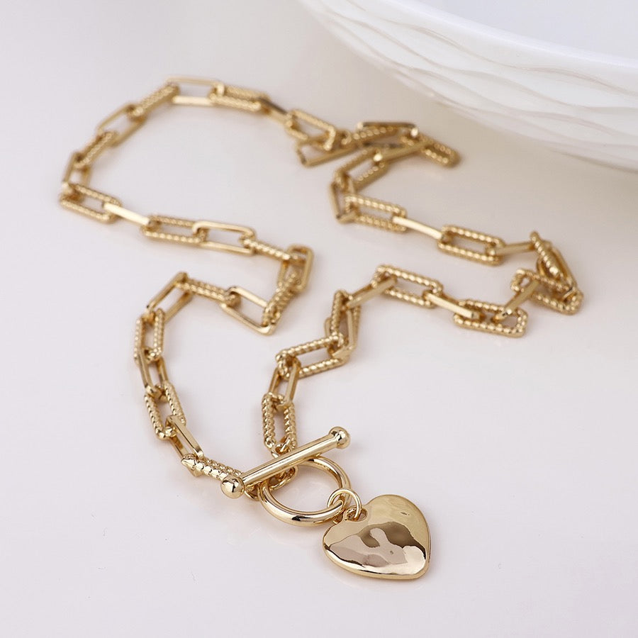 POM Foundry Gold Heart T Bar Necklace with Golden Twist Chain