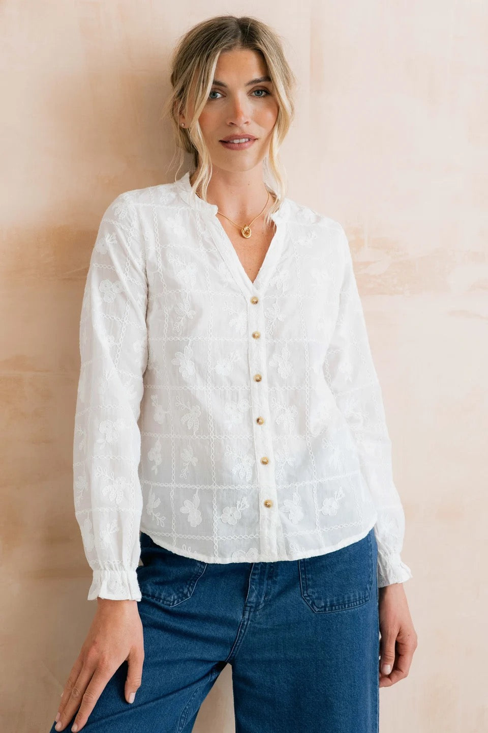 Pintail Blouse - Embroidered Patchwork - White - Lily &amp; Me
