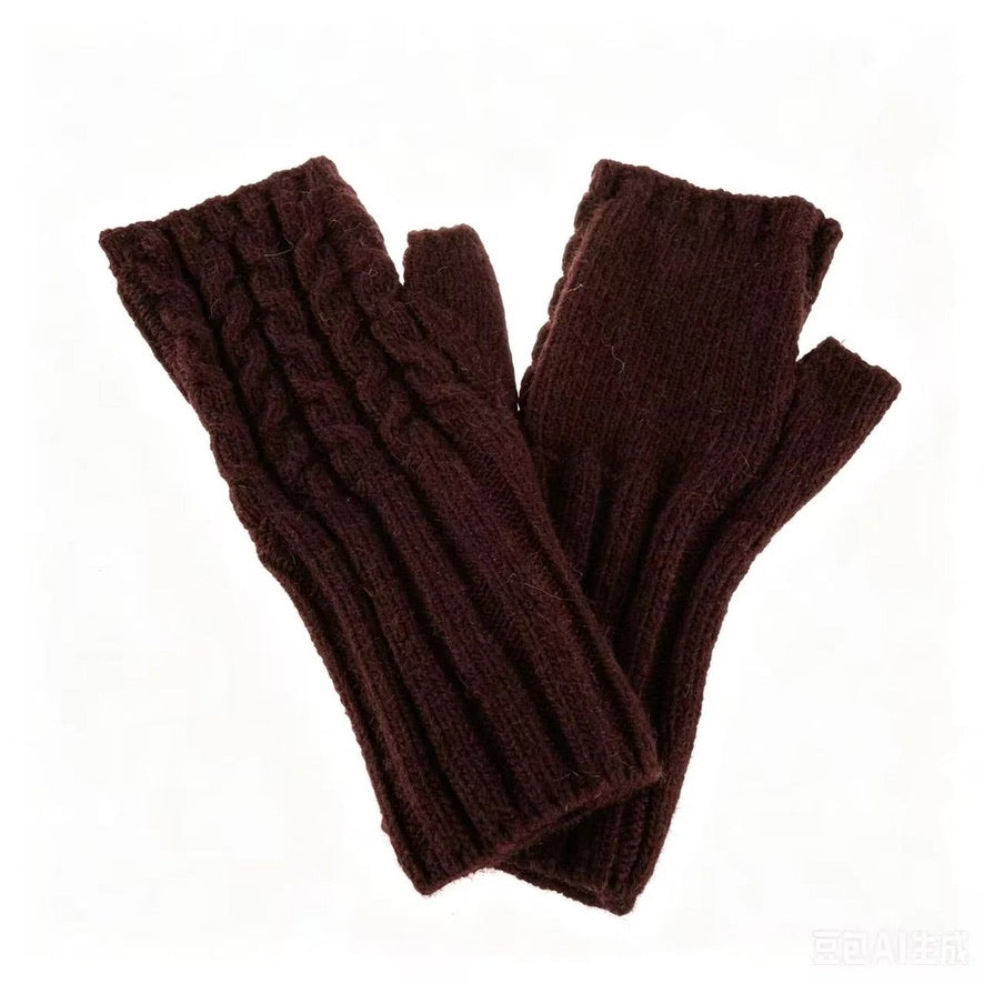 Park Lane - Red Mahogany - Cable Knit Fingerless Wrist Warmer - Ladies Gloves