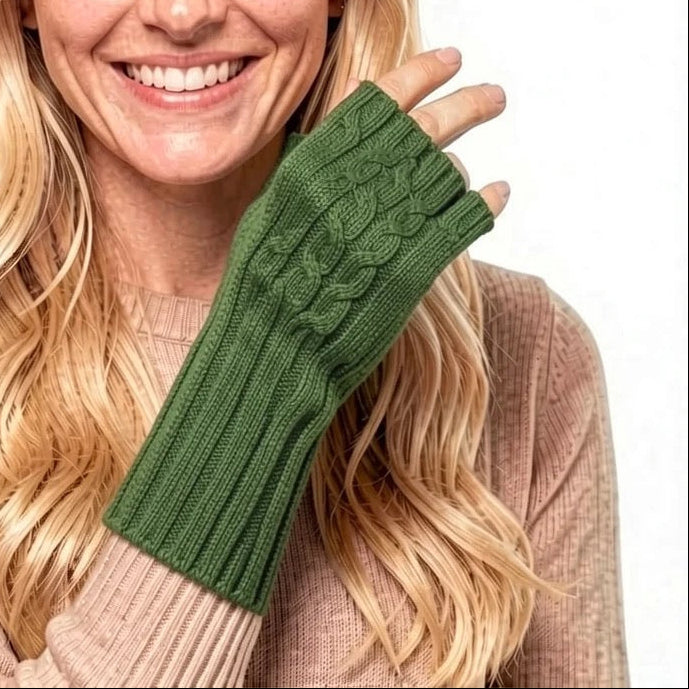 Park Lane - Fern Green - Cable Knit Fingerless Wrist Warmer - Ladies Gloves