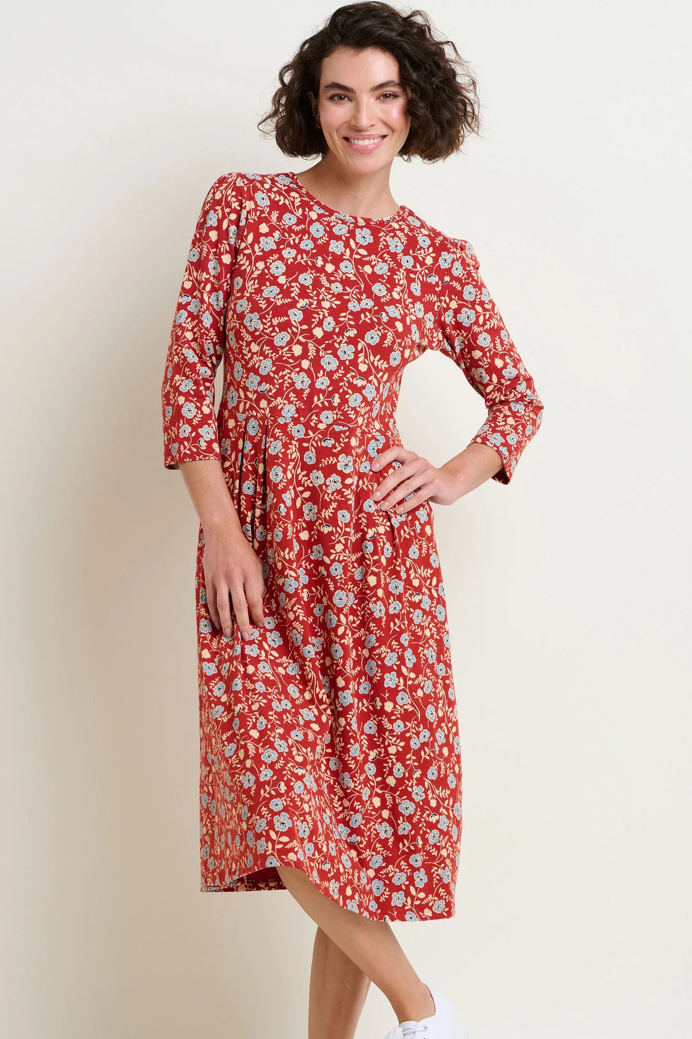 Brakeburn Poppy Print Midi Dress - Red