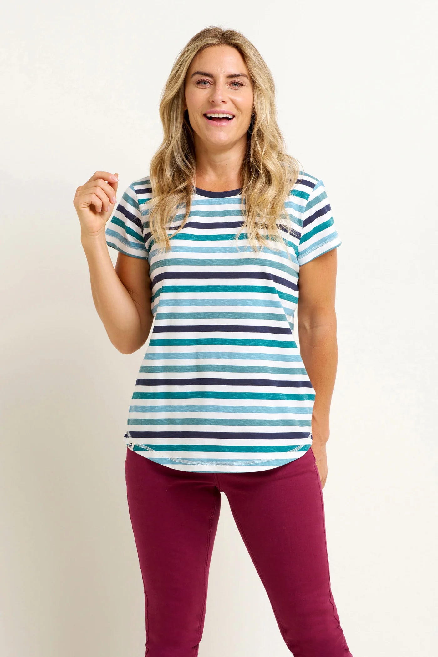 Brakeburn Multi Stripe T-Shirt -White/Blue Mix