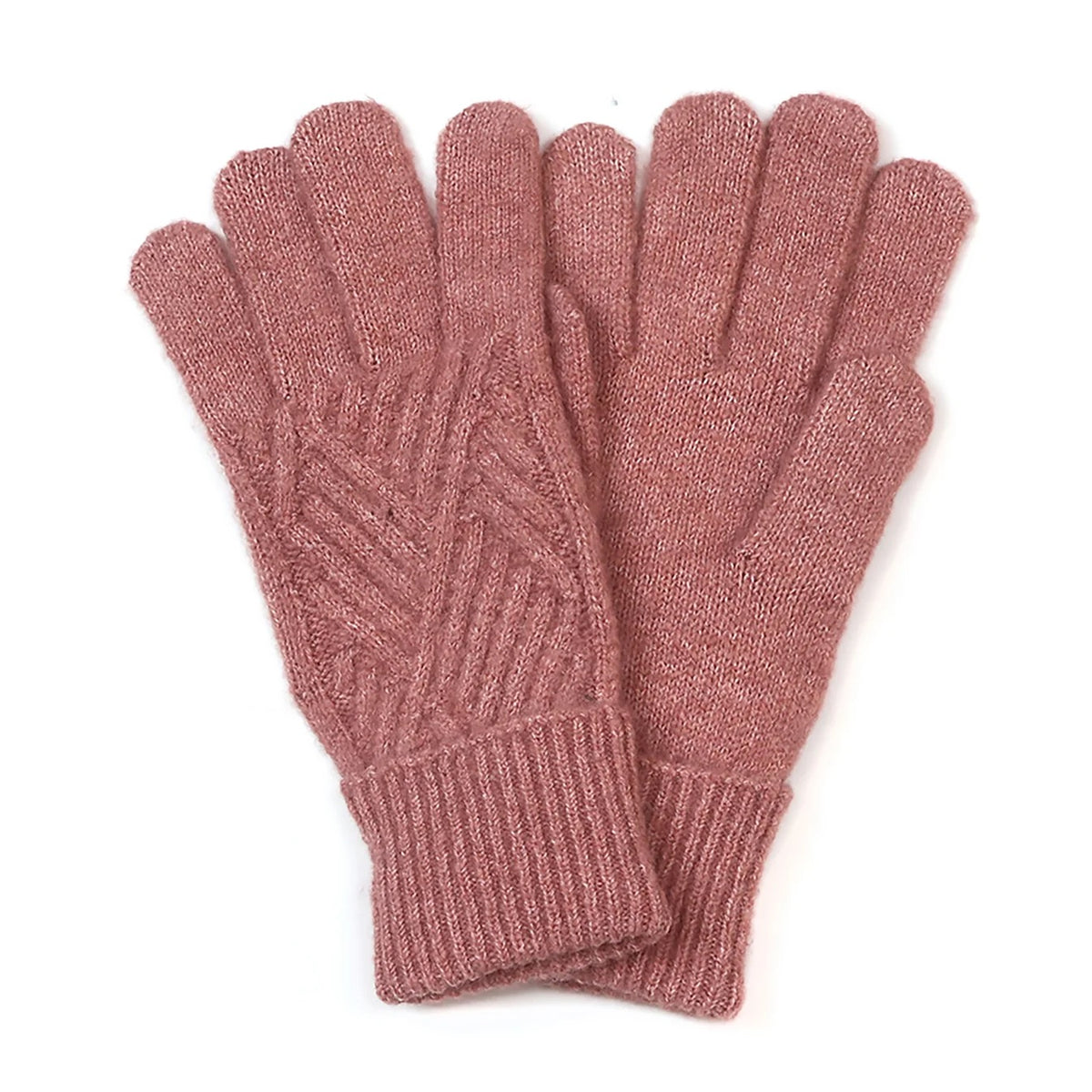 POM - Charlotte - Herringbone Cable Knit Plain Wool Gloves - Dusty Rose