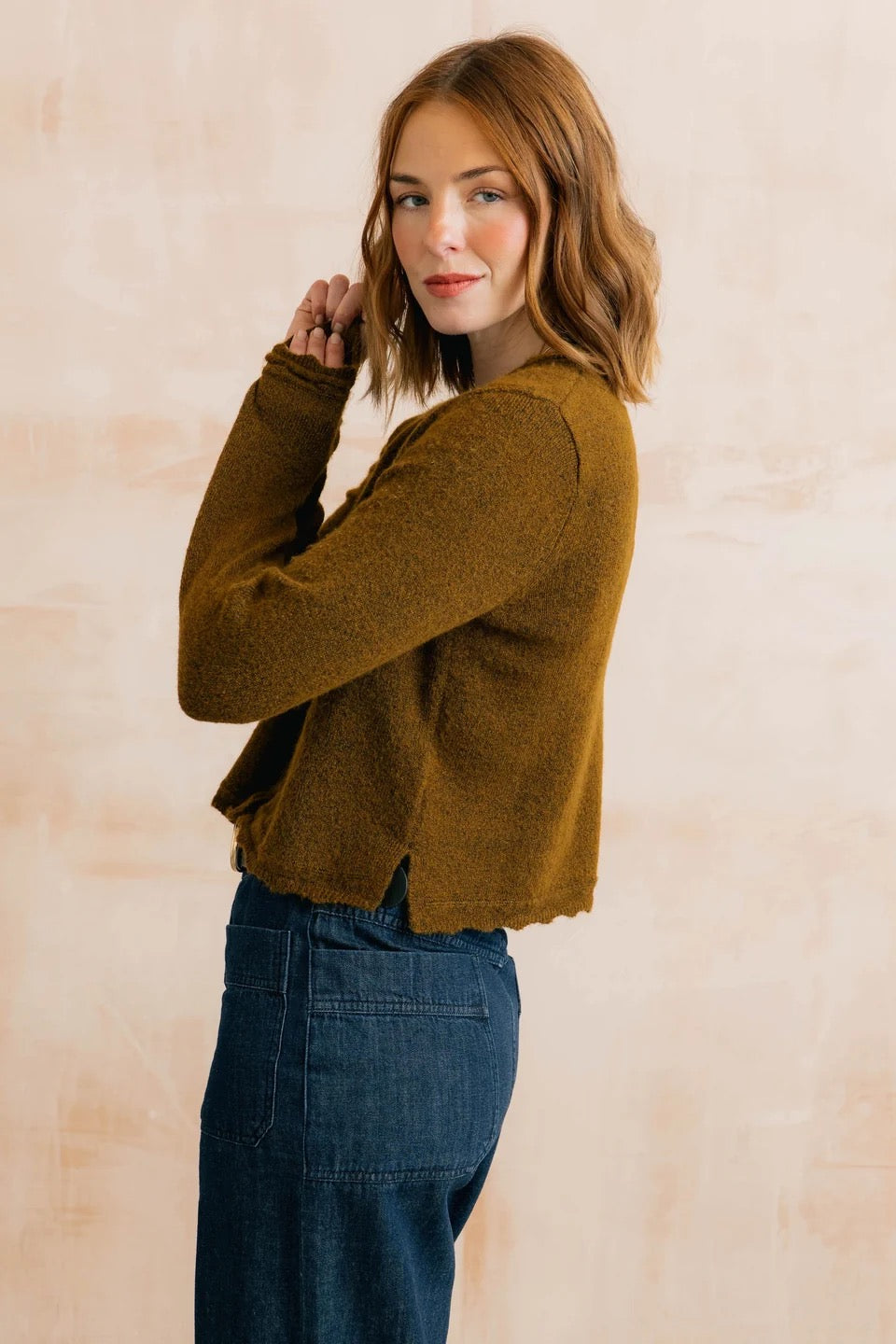 Elodie - Scallop Neck Outfitter Knit Cardigan - Burnt Caramel - Lily &amp; Me
