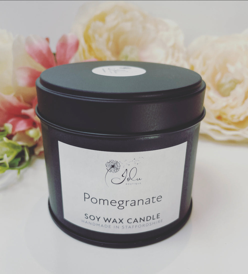 Jolu Boutique Pomegranate Soy Wax Candle - Black Tin