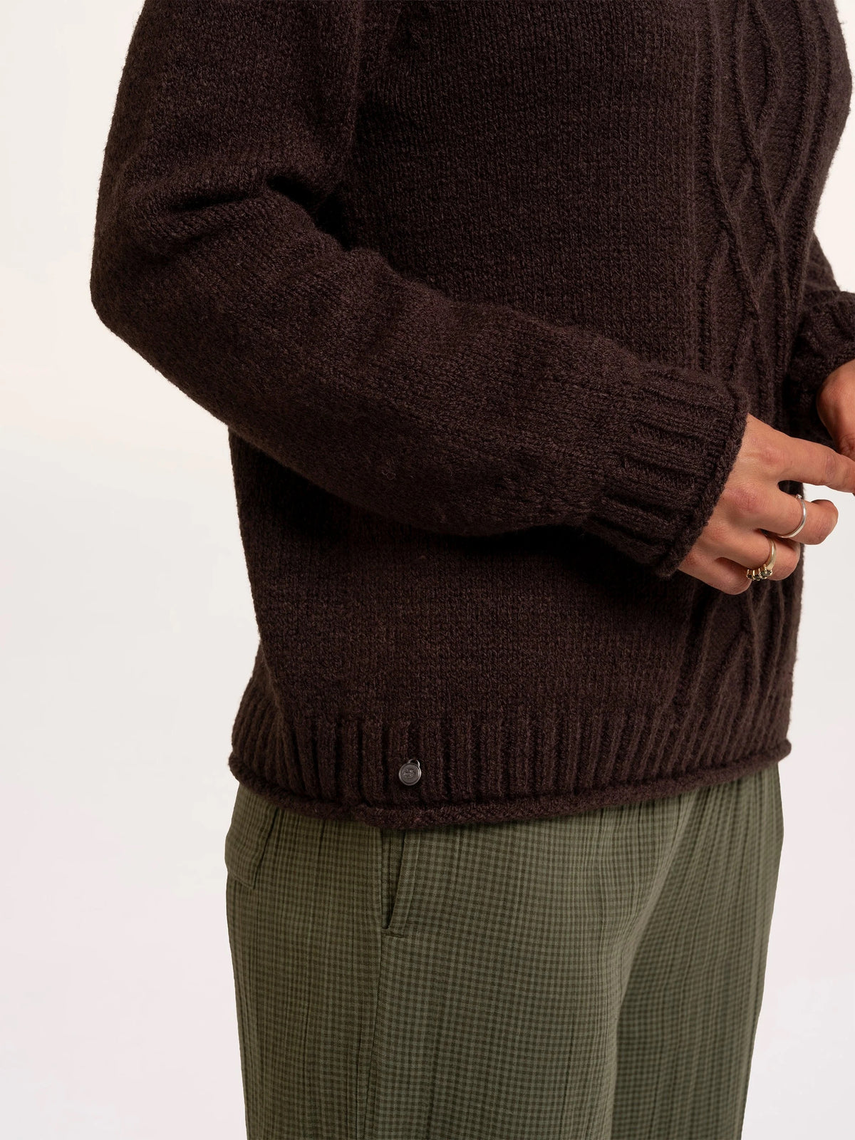 Brakeburn - Agnes - Textured Stitch Knitted Roll Neck Jumper - Chocolate