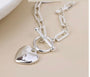 POM - Heart Charm- Link Chain T-Bar Necklace - Silver