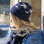 POM - Estelle - Navy Blue & Cream Stars - Knitted Beanie Hat