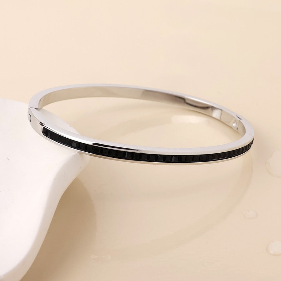 POM WATERPROOF - Elera Stainless Steel Crystal Bangle - Silver/Black