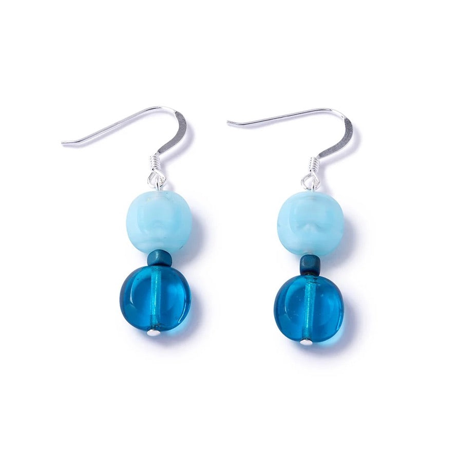 Carrie Elspeth - Glass Double Beaded Drop Earrings - Azure Blue