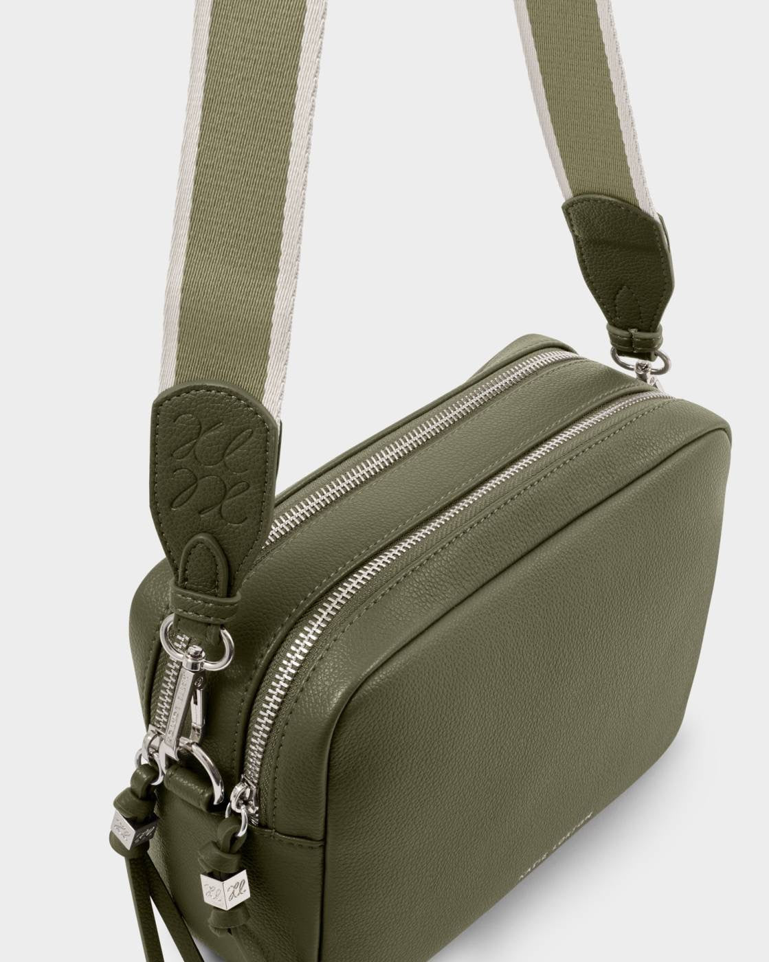 Katie Loxton - Lottie - Large Double Zip Crossbody Bag - Khaki (Silver Fittings)