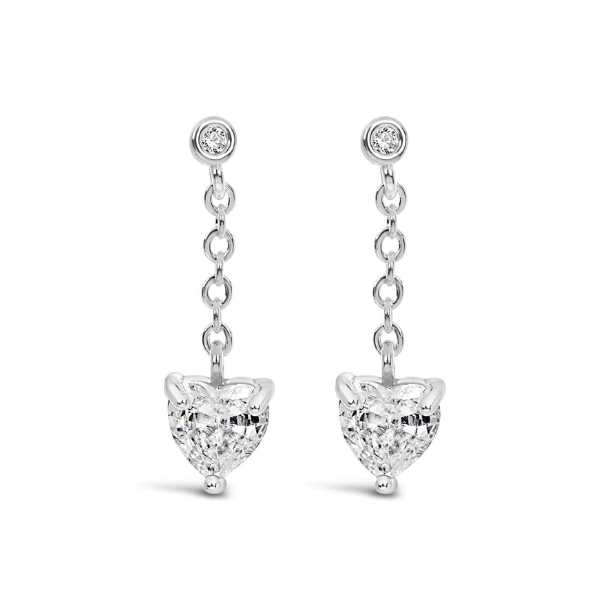 Lanes - Crystal Hearts Chain Drop - Boxed Stud Earrings - Silver
