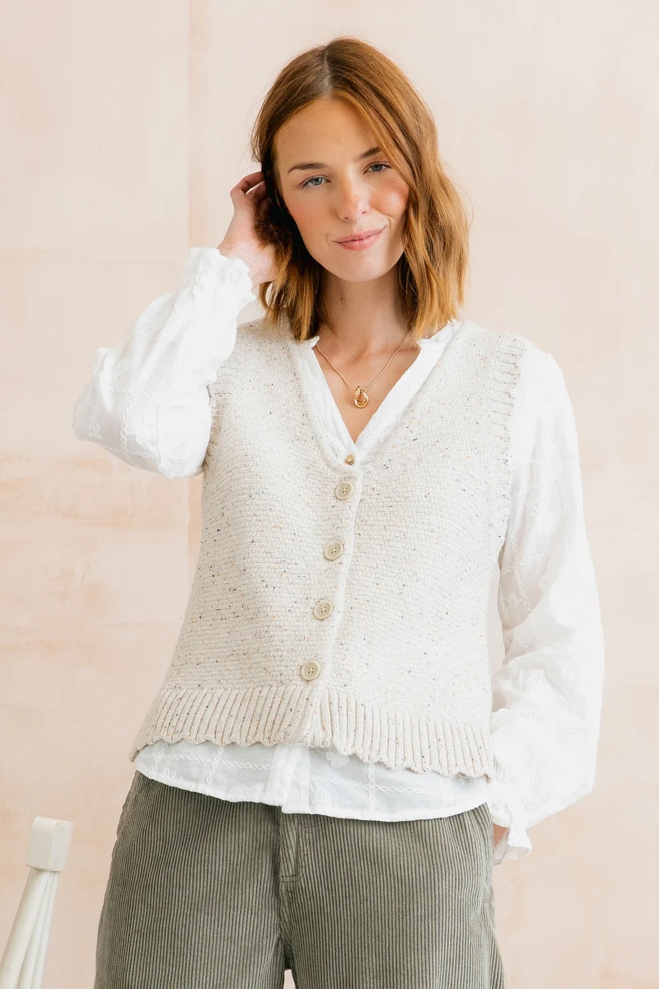 Ivy Knitted Waistcoat - Ecru (Fleck) - Lily &amp; Me