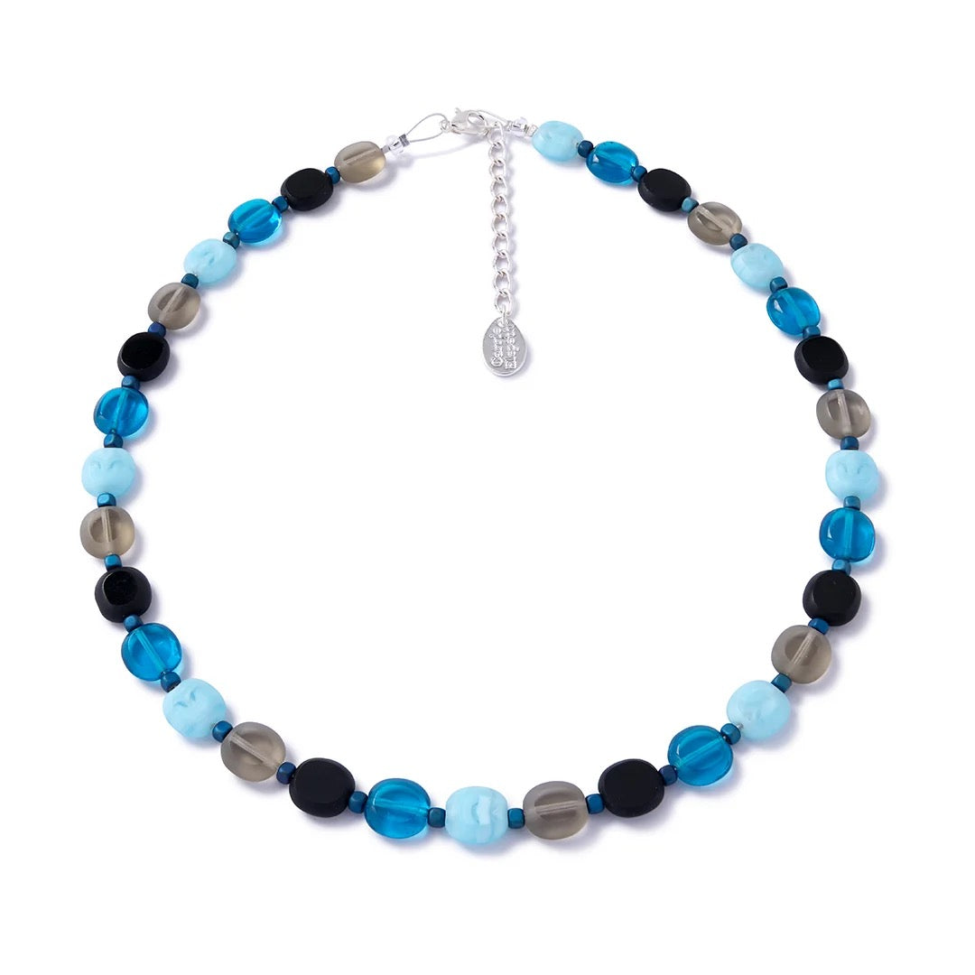Carrie Elspeth  -Glass Ovals Multi Tone Full Beaded Necklace - Azure Blue