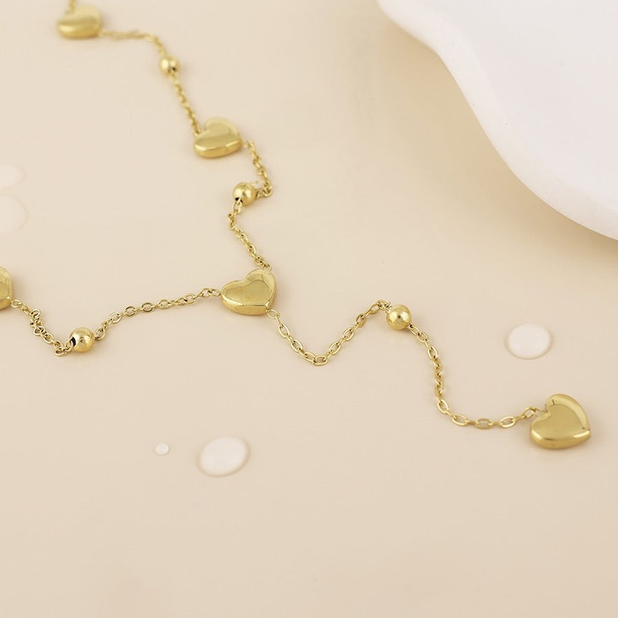 POM WATERPROOF - Rhythm Gold Plated Stainless Steel Mini Hearts Lariat Chain Necklace