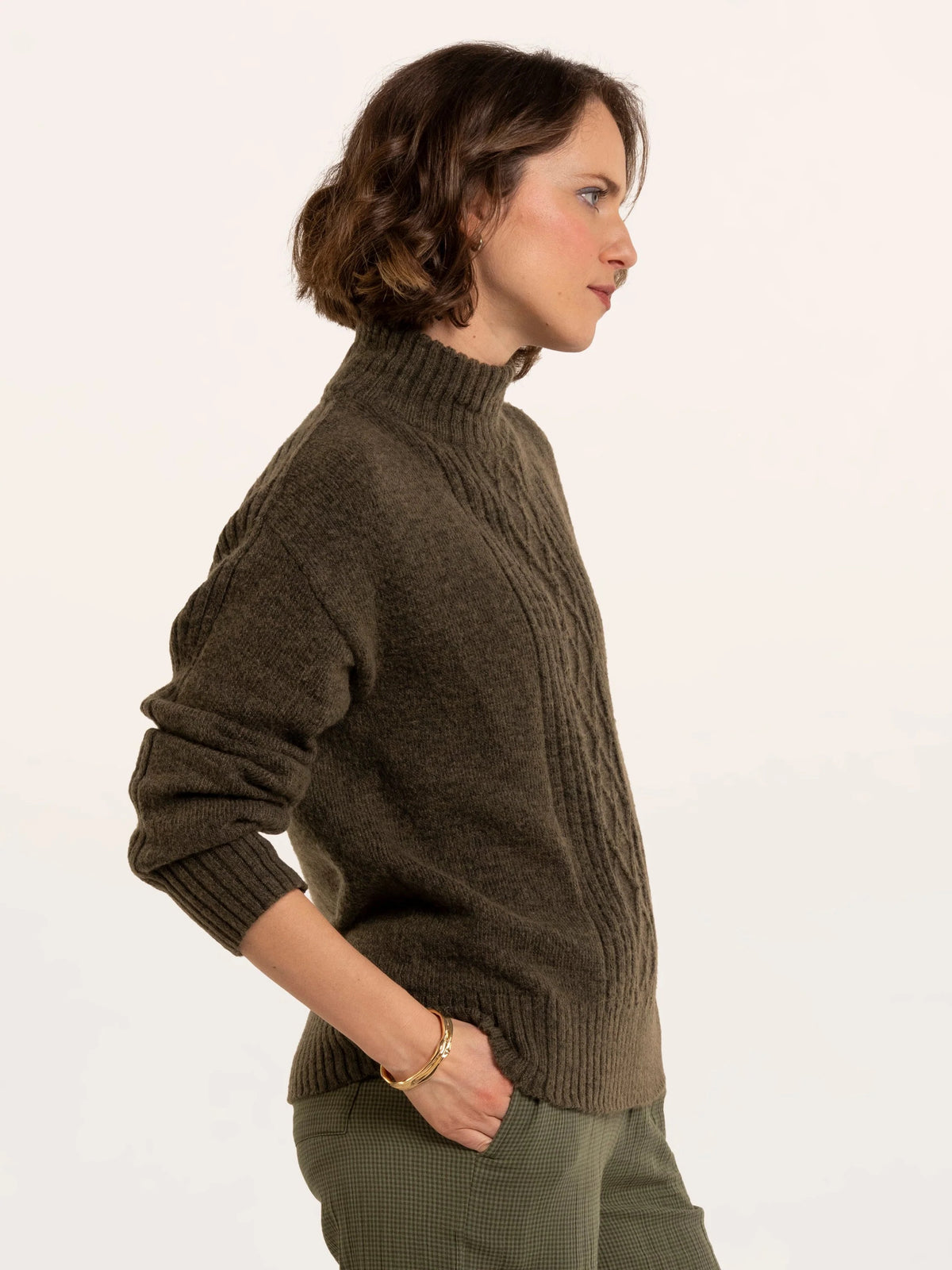 Brakeburn - Signe - Stitch Detail Knitted Roll Neck Jumper - Green