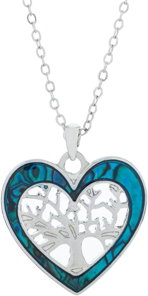 Byzantium Paua Shell Pendant - Medium Tree of Life Heart
