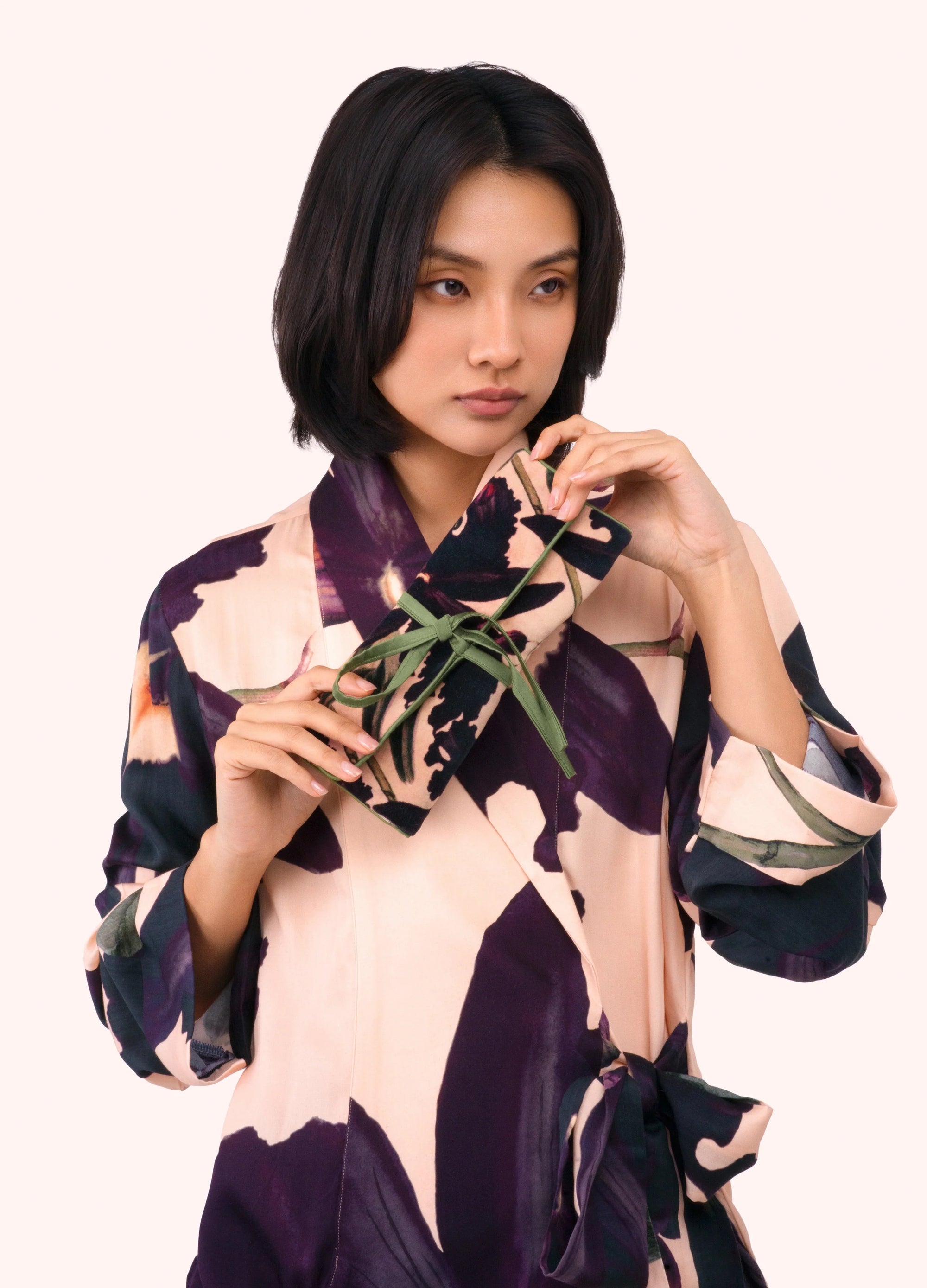 Powder Velvet Jewellery Roll - Midnight Orchid - Charcoal/Cream