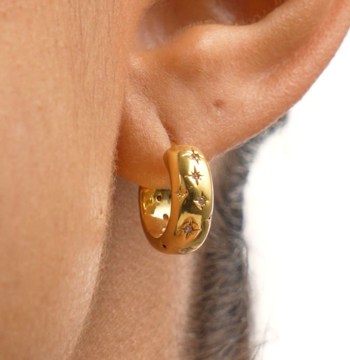 Katie Loxton Waterproof Jewellery - Starry - Gold Sparkly Hoop Earrings